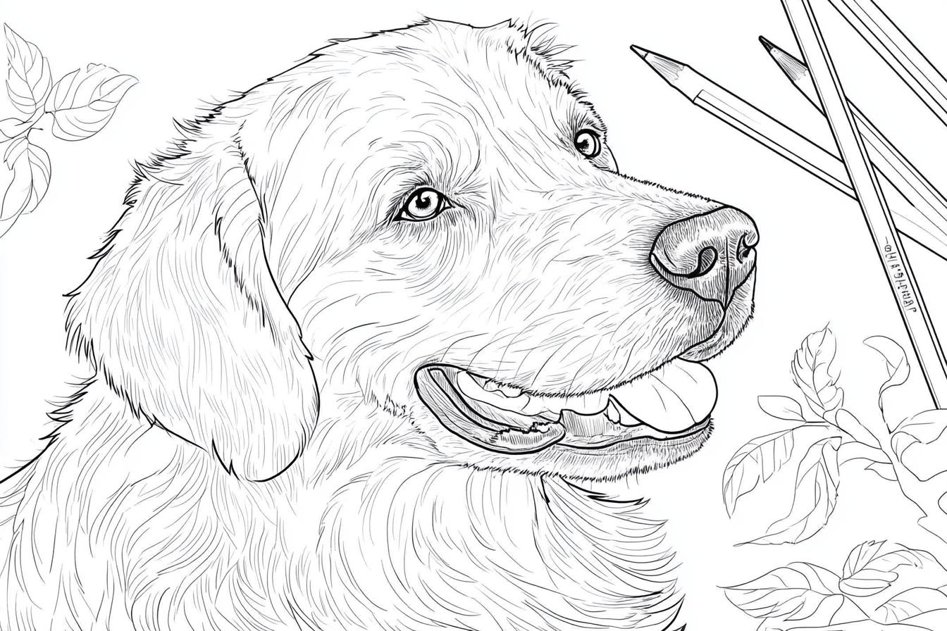 Free Printable PDF Golden Retriever Coloring Page